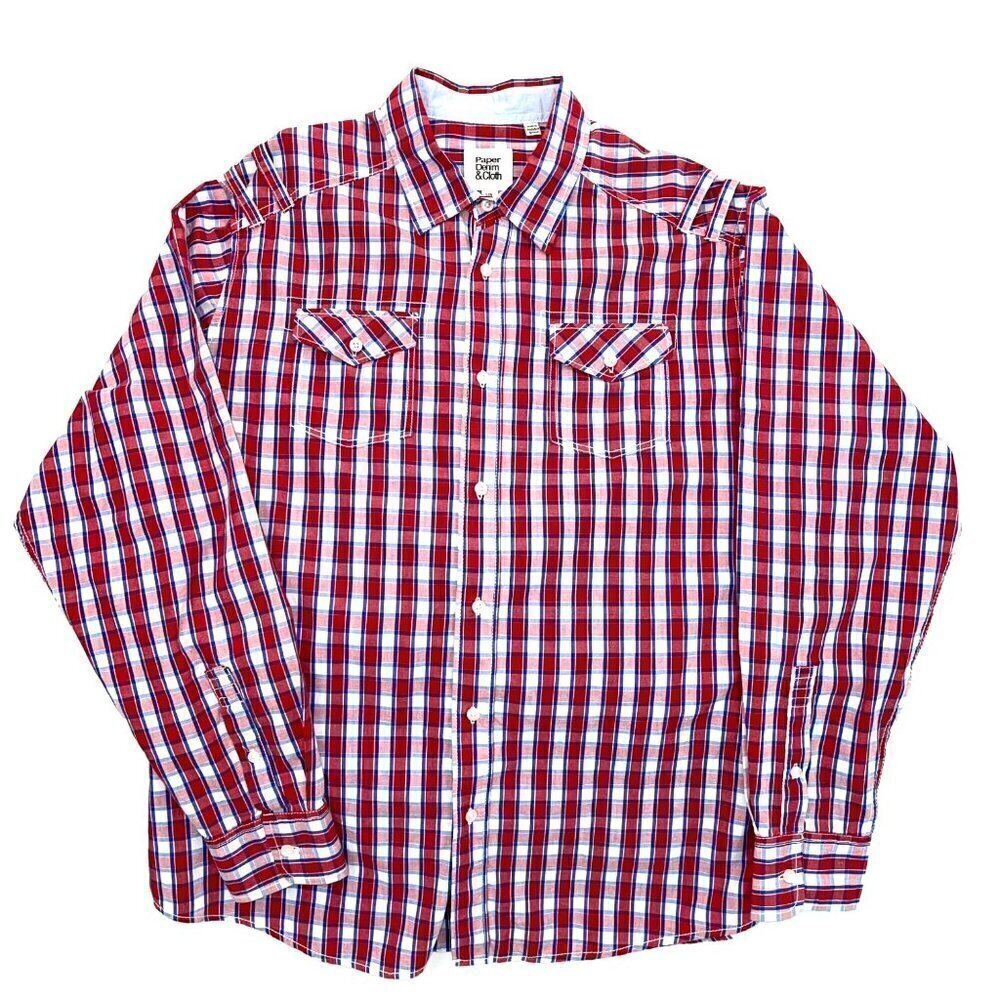 Paper Denim & Cloth Shirt Size XL Mens Plaid Cotton Button Up Long Sleeve Red